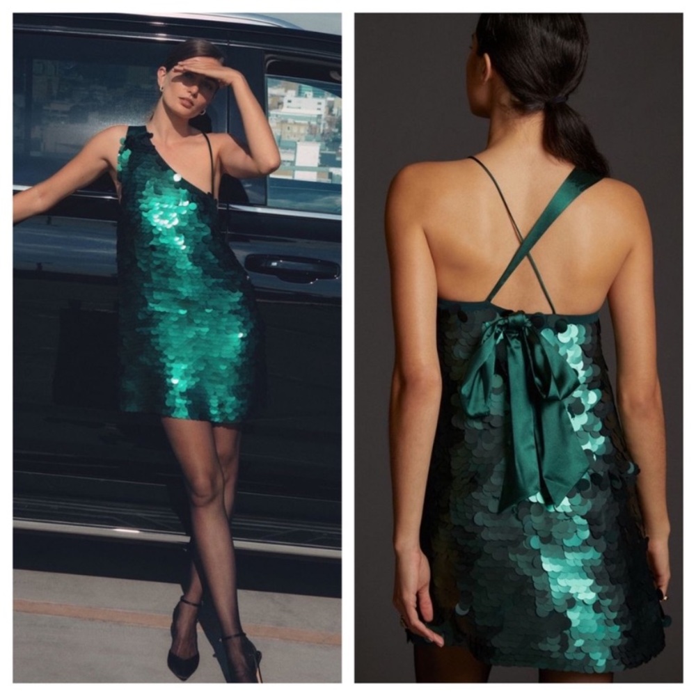 Sequinned One-Shoulder Mini Dress by Maeve - Picture 4 of 16